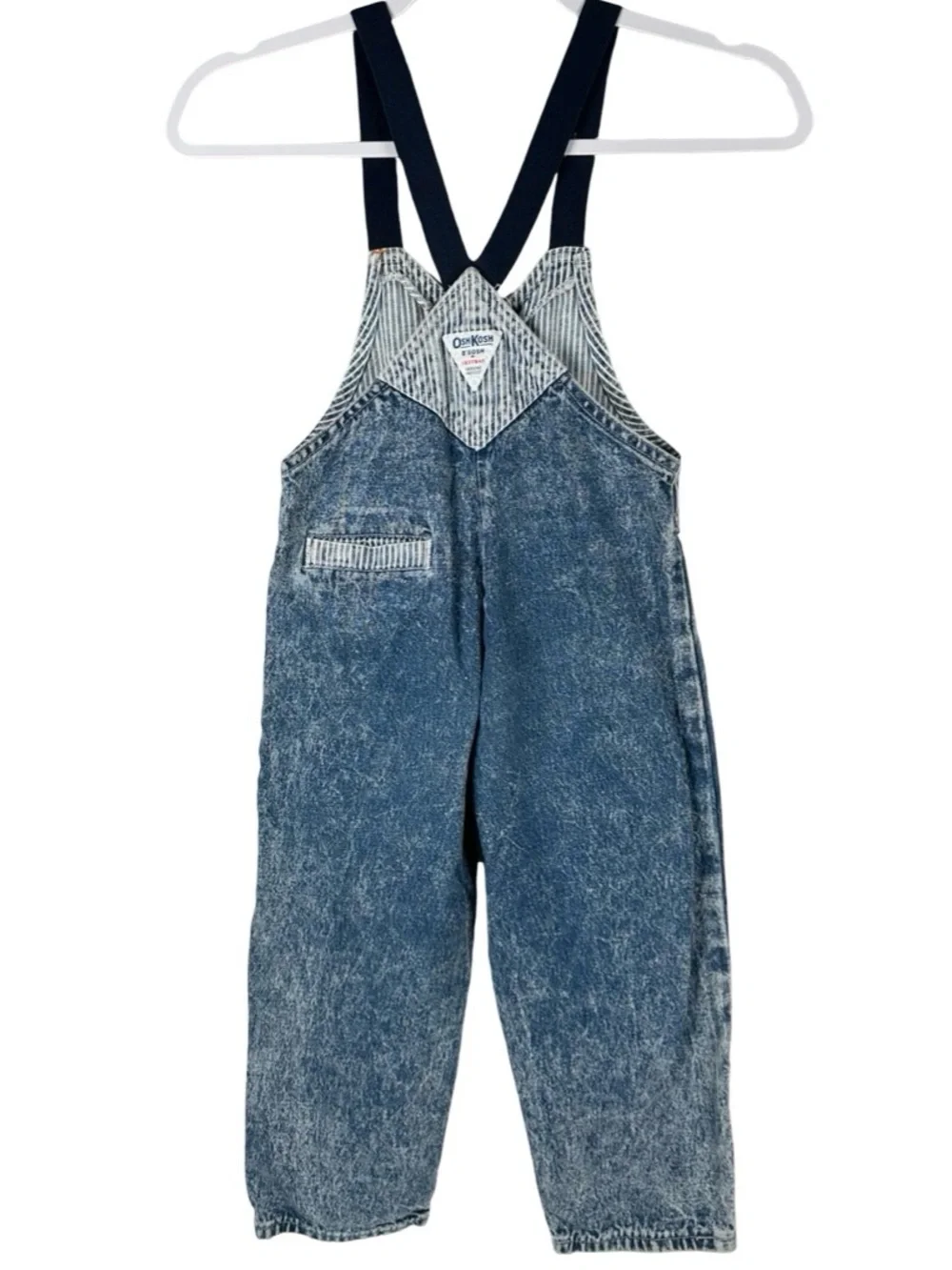 OshKosh B’Gosh Vintage Striped Denim Acid Wash Jean Vest Overalls Kids Size 4T